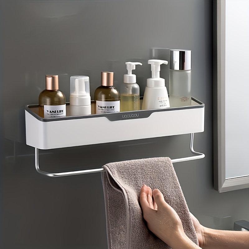 1pc Bathroom Shelf, Self-adhesive Wall Mounted Storage Rack