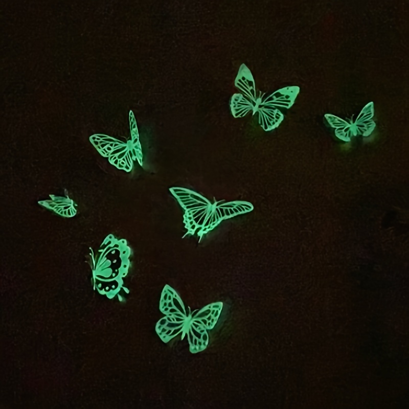 16pcs Glow In The Dark 3D Butterfly Wall Stickers, Luminous Butterfly  Stickers, Wall Decor For Living Room Bedroom, Pink