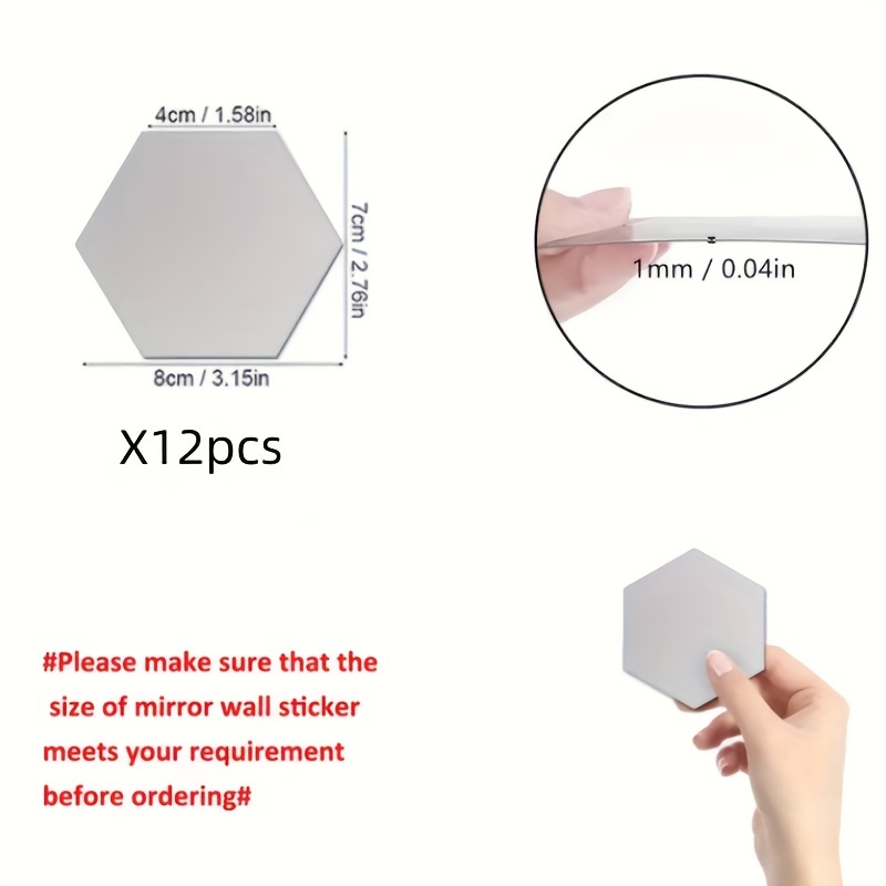 12pcs Hexagon Acrylic Mirror Wall Sticker Self Adhesive Geometric Mirror Sticker