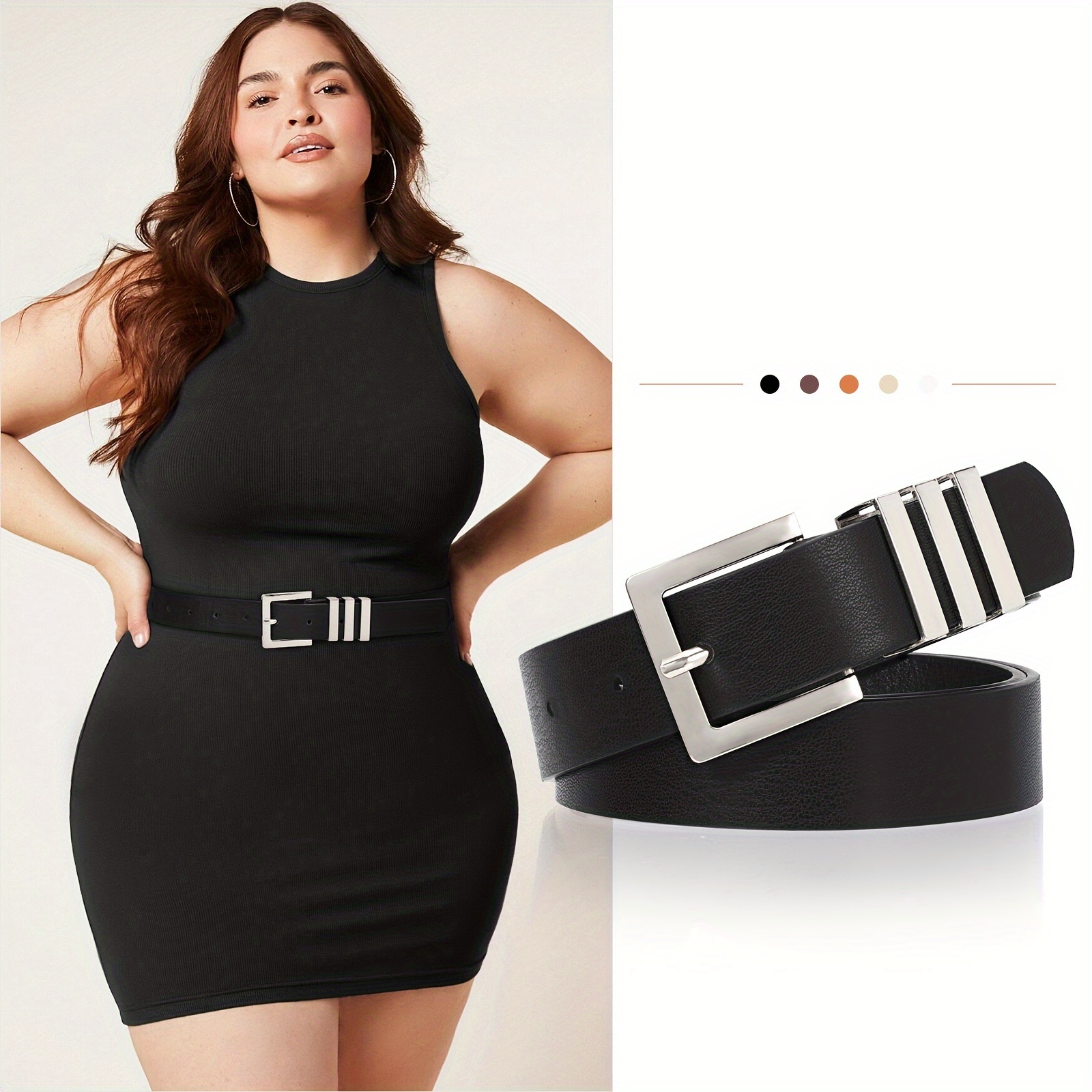 Women's Leather Belt Plus Size Square Buckle Waist Belt for Jeans Pants
