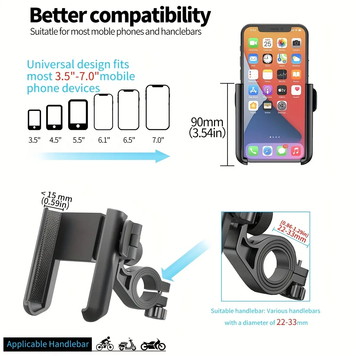 Upgraded Bike Phone Mount Universal Bicycle Motorcycle Scooter Bike Accessories Handlebar Phone Clip/bike Phone Holder 360° Rotatable
