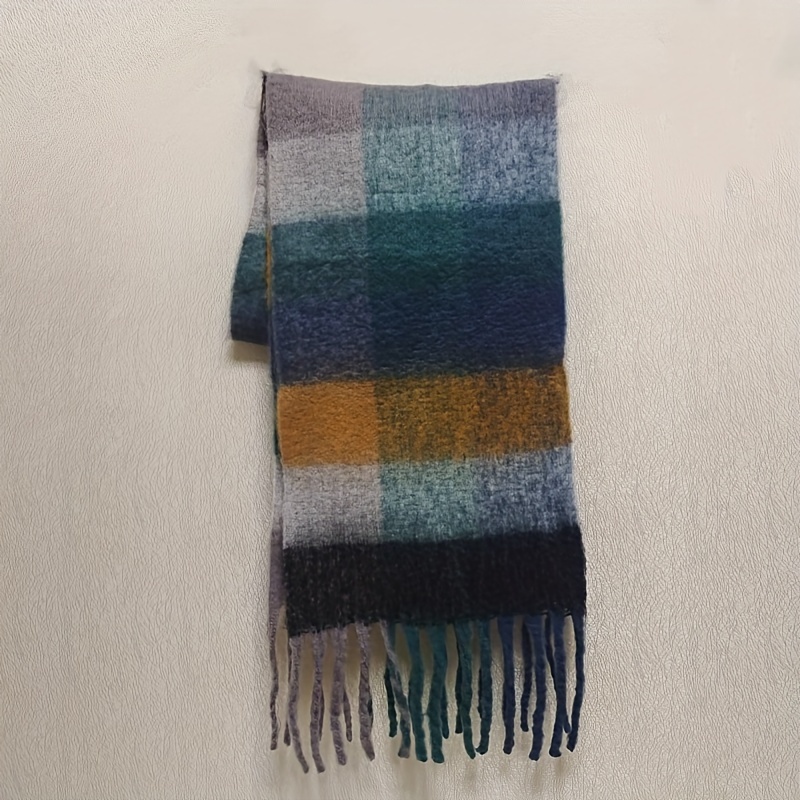 Unisex Colorful Plaid Chunky Scarf Imitation Mohair Thick - Temu