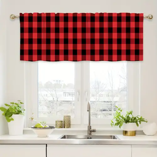 Red Black Grey Geometric Kitchen Curtains Rod Pocket Temu Canada
