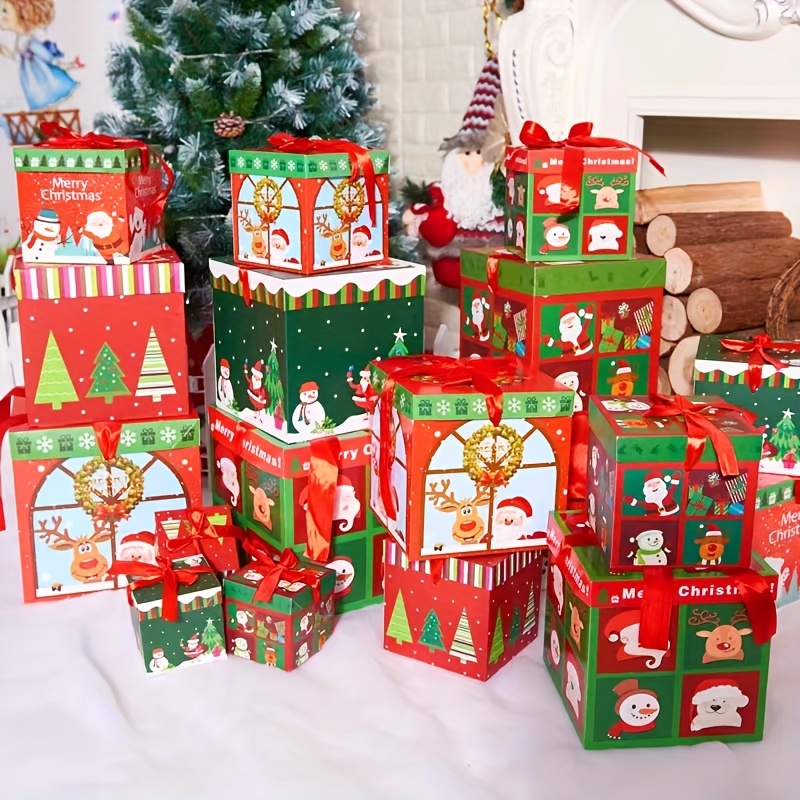 3PCS Christmas Box Decoration Christmas Stacking Boxes 3 Sizes Gift Boxes  with Lids Christmas Nesting Boxes Xmas Stackable Gift Box Decoration 