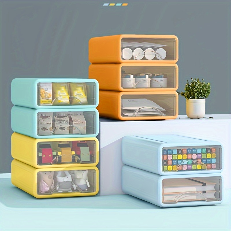 Comprar Cajas organizadoras de almacenamiento de alimentos, soporte para  artículos diversos, apertura inclinada, clasificación, almacenamiento de  plástico, estante de escritorio para dormitorio y sala de estar