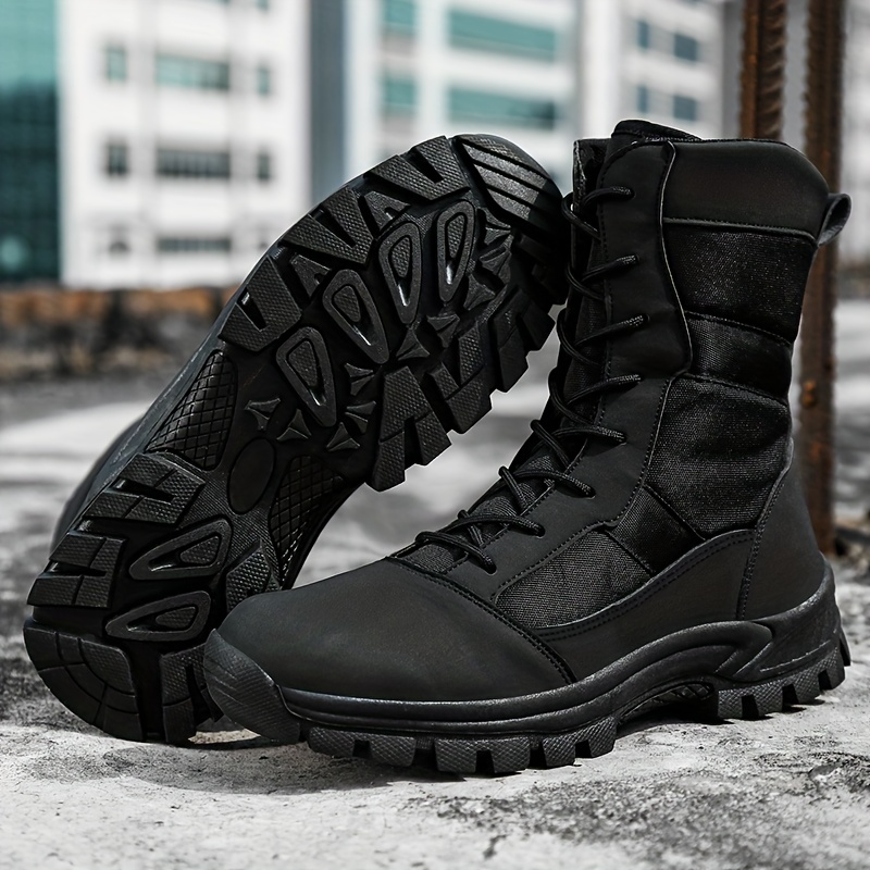Men's Solid High Top Tactical Work Boots, Non Slip Comfy Durable Boots For  Autumn & Winter Outdoor Hiking Activities