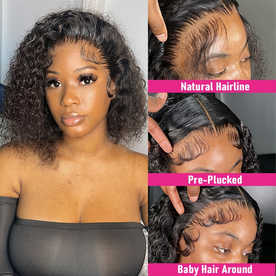  PMUYBHF 2pcs Bob Wig Human Hair Transparent HD Curly Lace  Front Wigs Hair Replacement Wigs Pre Plucked Water Wave Short Bob Wigs for  Women Human Hair Glueless 150% Density (E) 