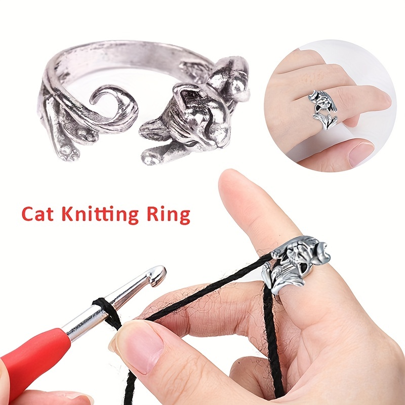 10 pcs Adjustable Knitting Loop Crochet Ring Cat  