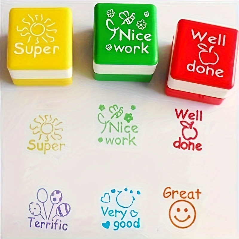 

6 Pcs Teacher Stamp Set, Encouragement Rectangle Shaped Stamps For Grading Classroom, Educational Stamps With Positive Messages, Abs Material - English Praise Comment Stamps For Students