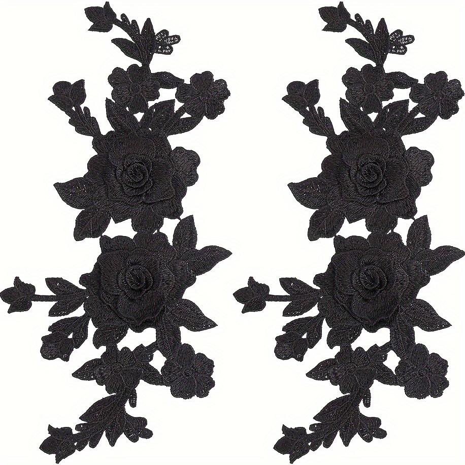 

1pc Black White 3d Roses Flowers Embroidery Sew On Patches Applique Embroidered Diy Clothes Decor