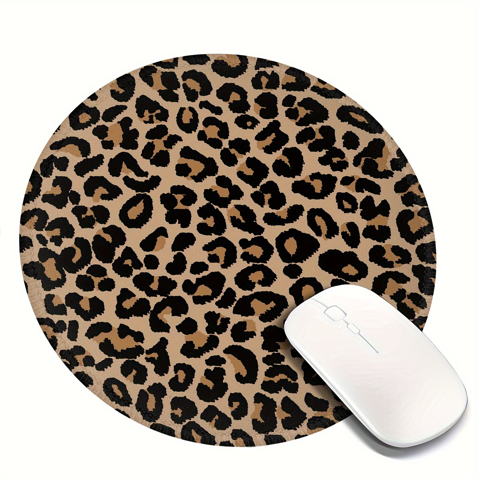 

1pc Leopard Print Round Mouse Pad Cheetah Print Mousepad With Stitched Edge Premium-textured Non-slip Rubber Base Animal Mouse Mat For Office & Home Wireless Mouse