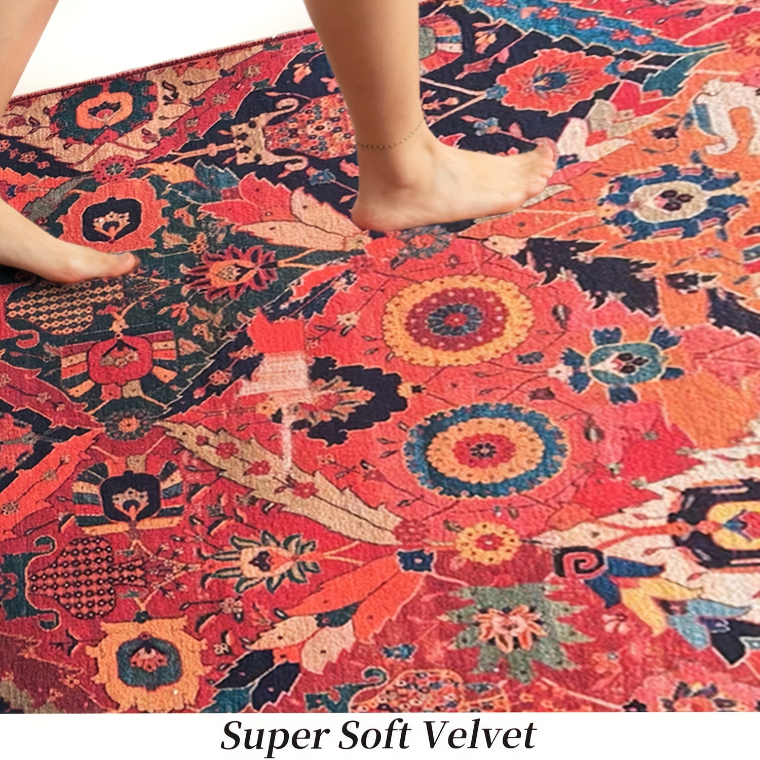 Moraccan Teppich Roter Vintage Teppich Floraler AntiRutsch Teppich  Türkischer Bodenmatte Oranger Teppich für Wohnzimmer Authentischer Läufer -  .de