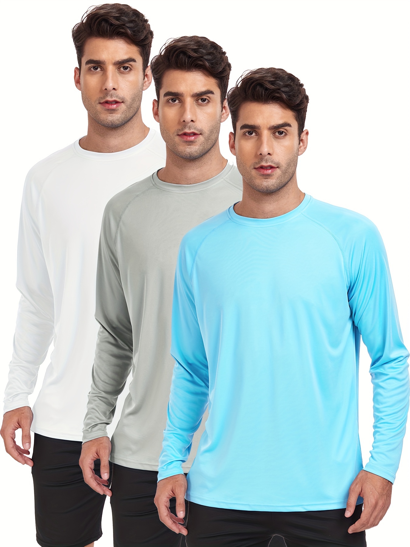 3 Pcs, Men's Sun Protection Long Sleeve T-Shirt Solid Color Quick Dry Lightweight Tops for Fishing Running,Temu