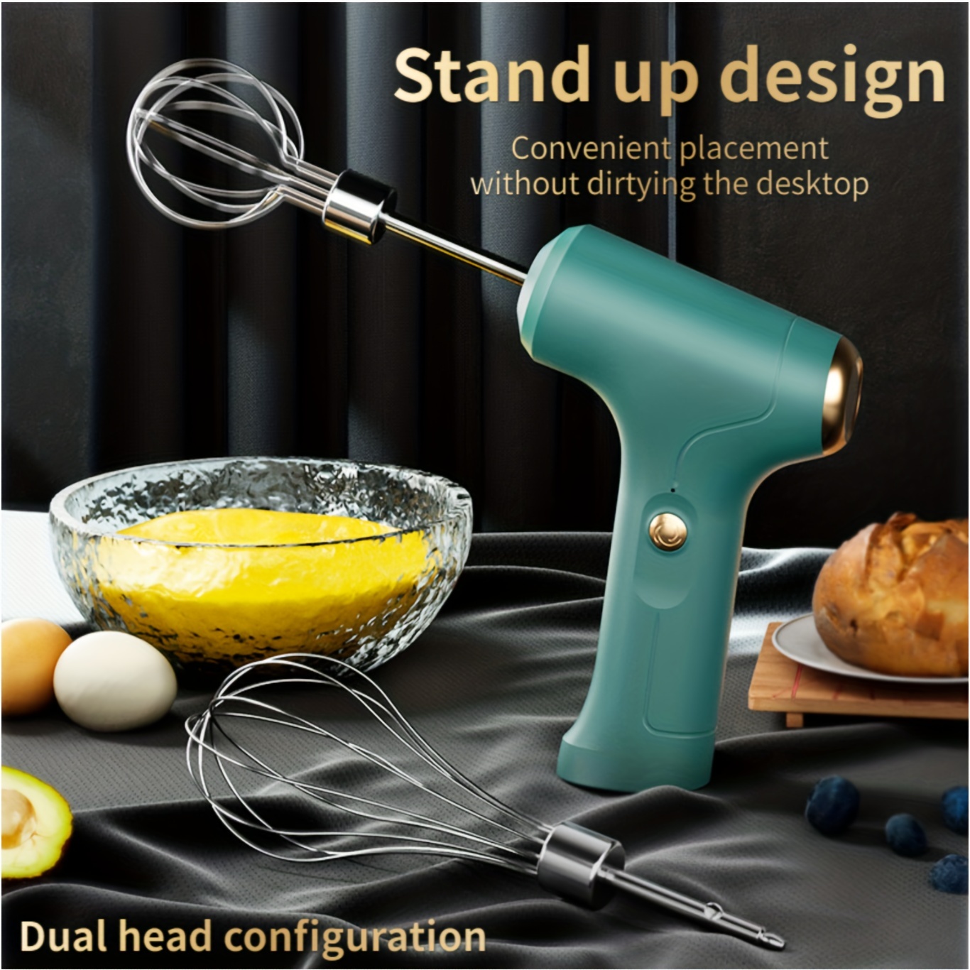 Wireless Portable Electric Food Mixer Automatic Whisk Egg Beater Baking  Cake Cream Butter Whipper Hand Blender With 2 Mixing rod