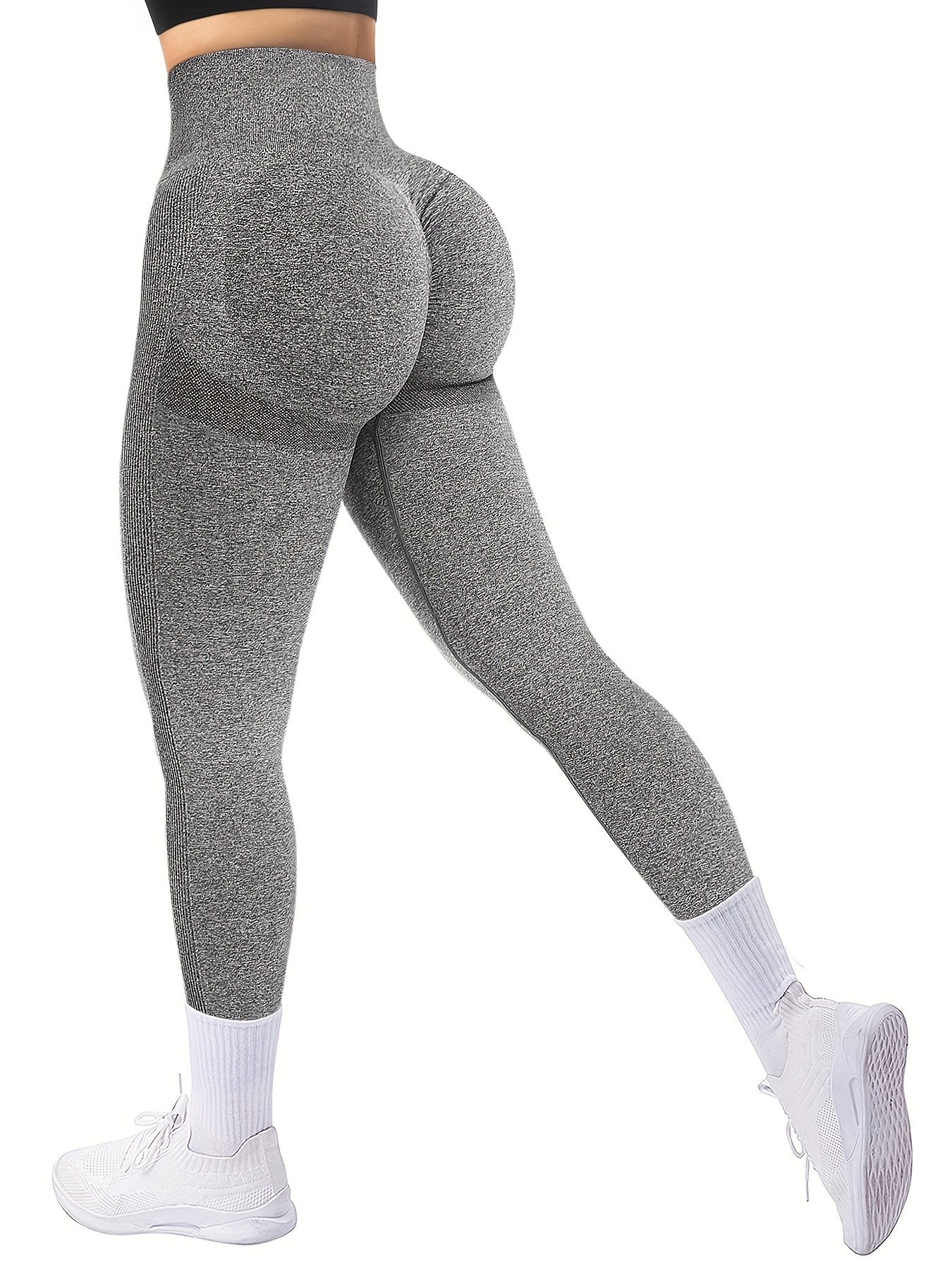 Women High Waisted Yoga Pants Scrunched Leggings Workout Run LiftM , White,  S