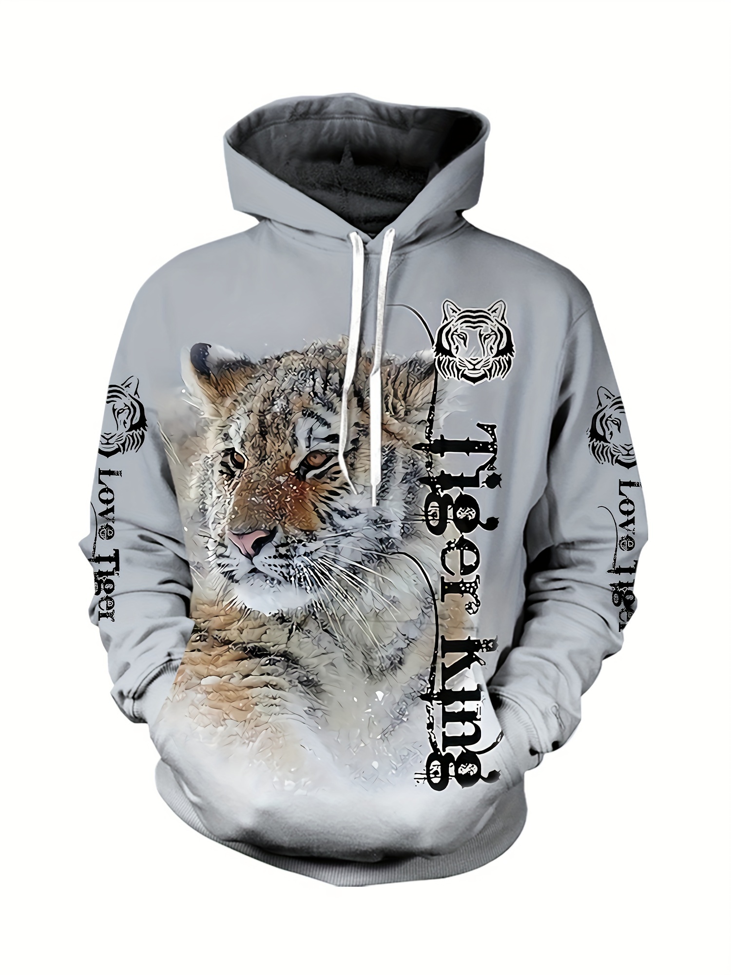 Chaqueta Con Capucha Estampado De Tigre Blanco 3D Para Hombre