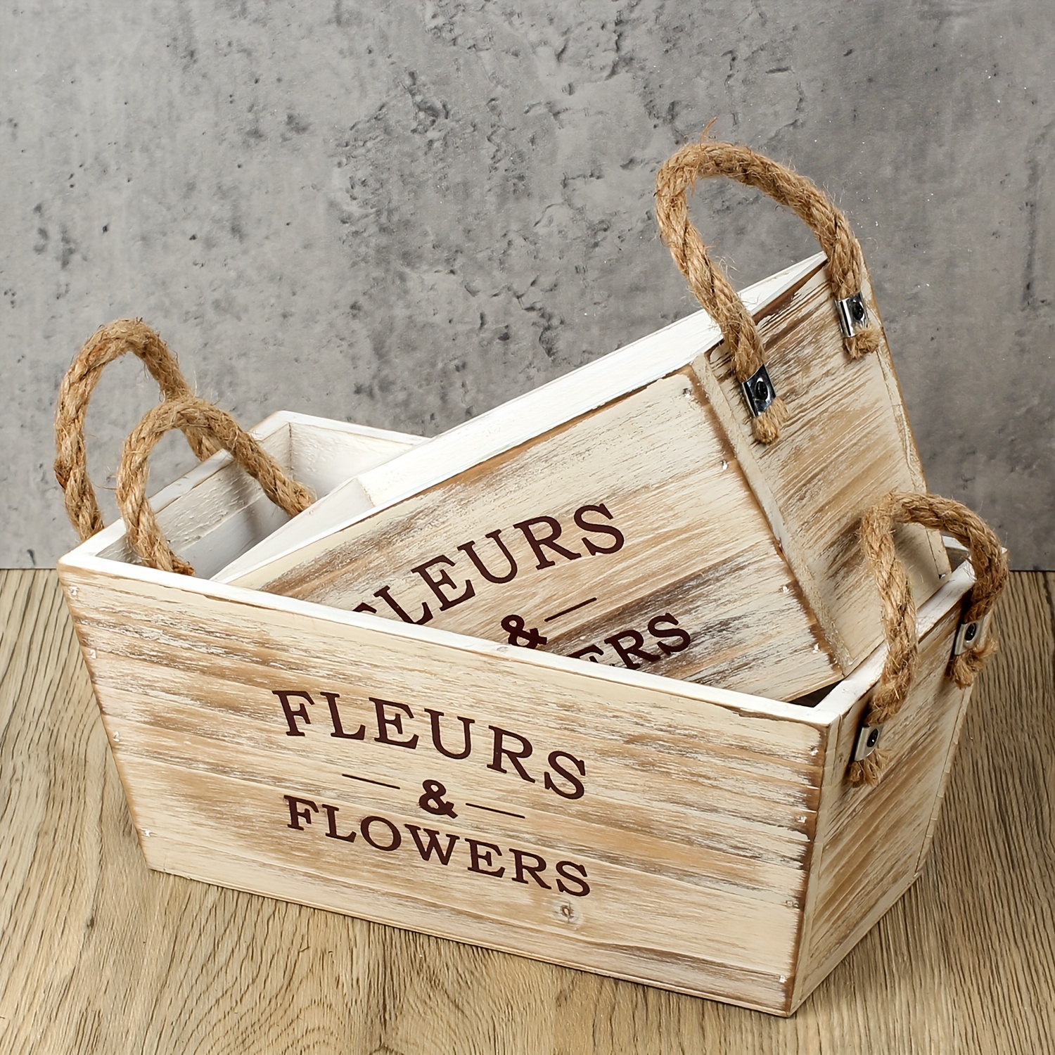 CAJA MADERA FRUTA CON ASA CUERDA · FLOR CALDAS