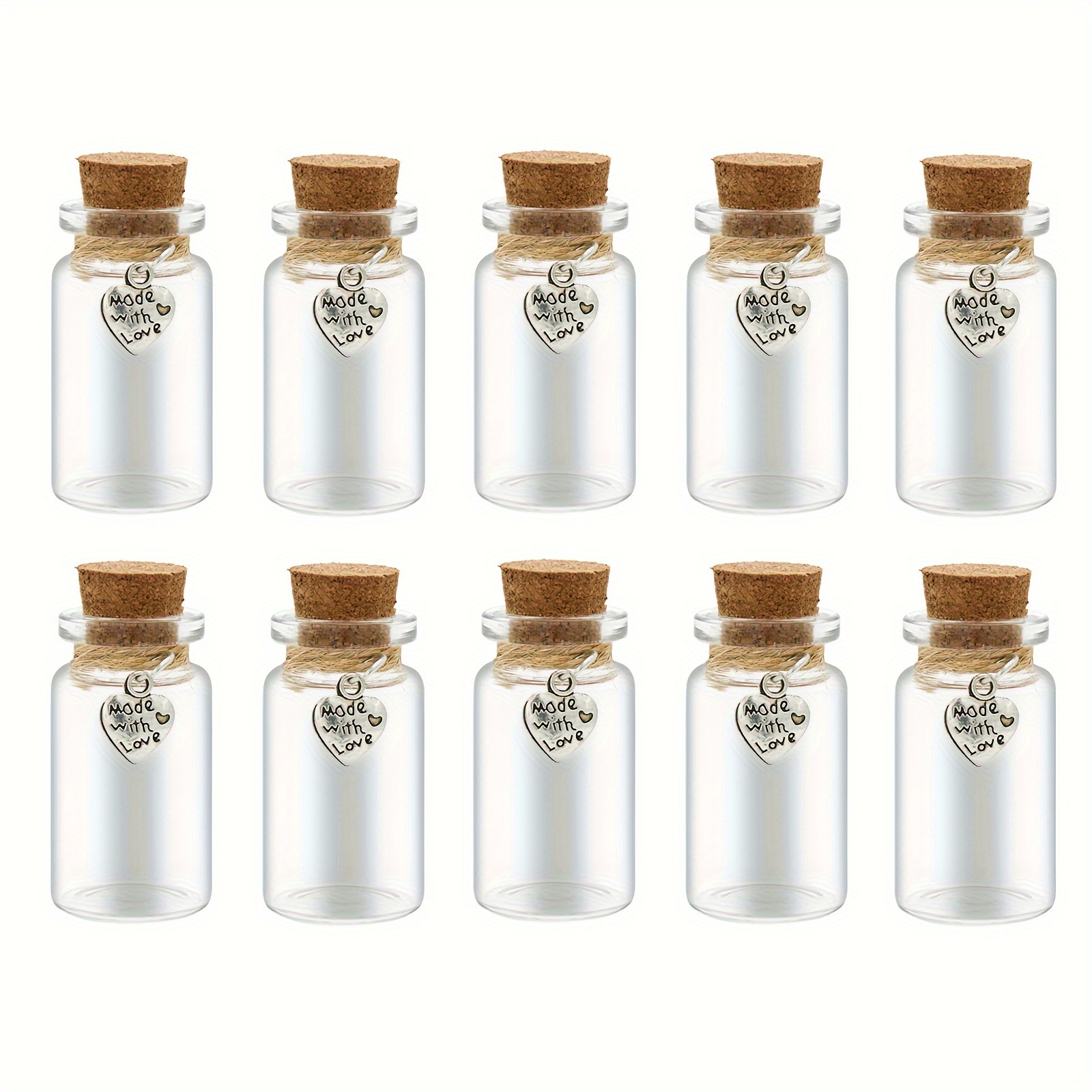 Set Di 10 Mini Bottiglie Di Vetro Con Ciondolo A Forma Di Cuore E Corda,  Disponibili In 3 Dimensioni