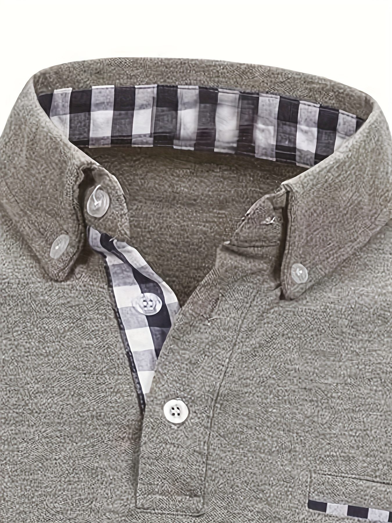 Camisa intermediária de algodão, casual com remendos axadrezados, camisola com lapela de manga comprida, para primavera, verão detalhes 13