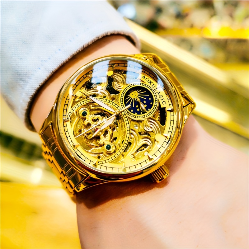 

Fashion Alloy Dial Mechanical Watch With Wrapped Precision Steel Butterfly Double Buckle Strap