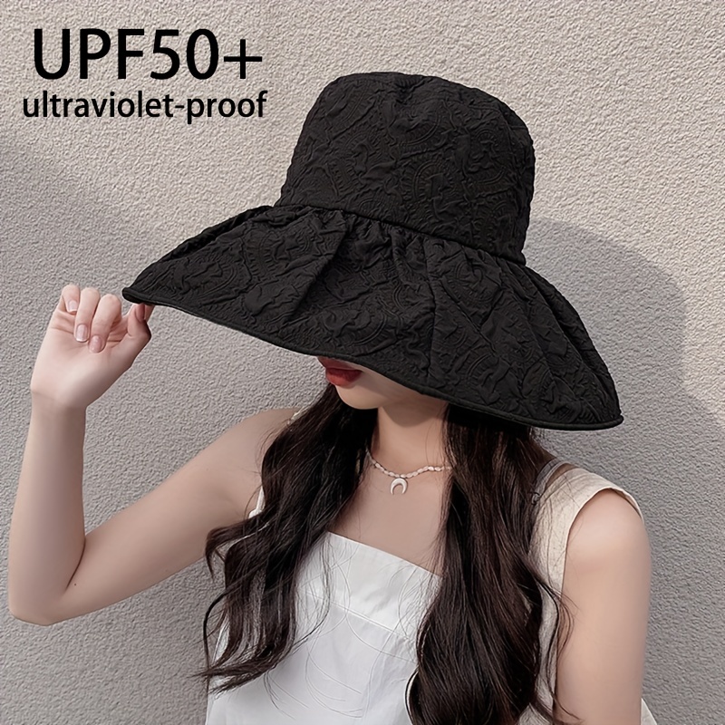  Wide Brim Black Sun Hat with UV Protection Foldable