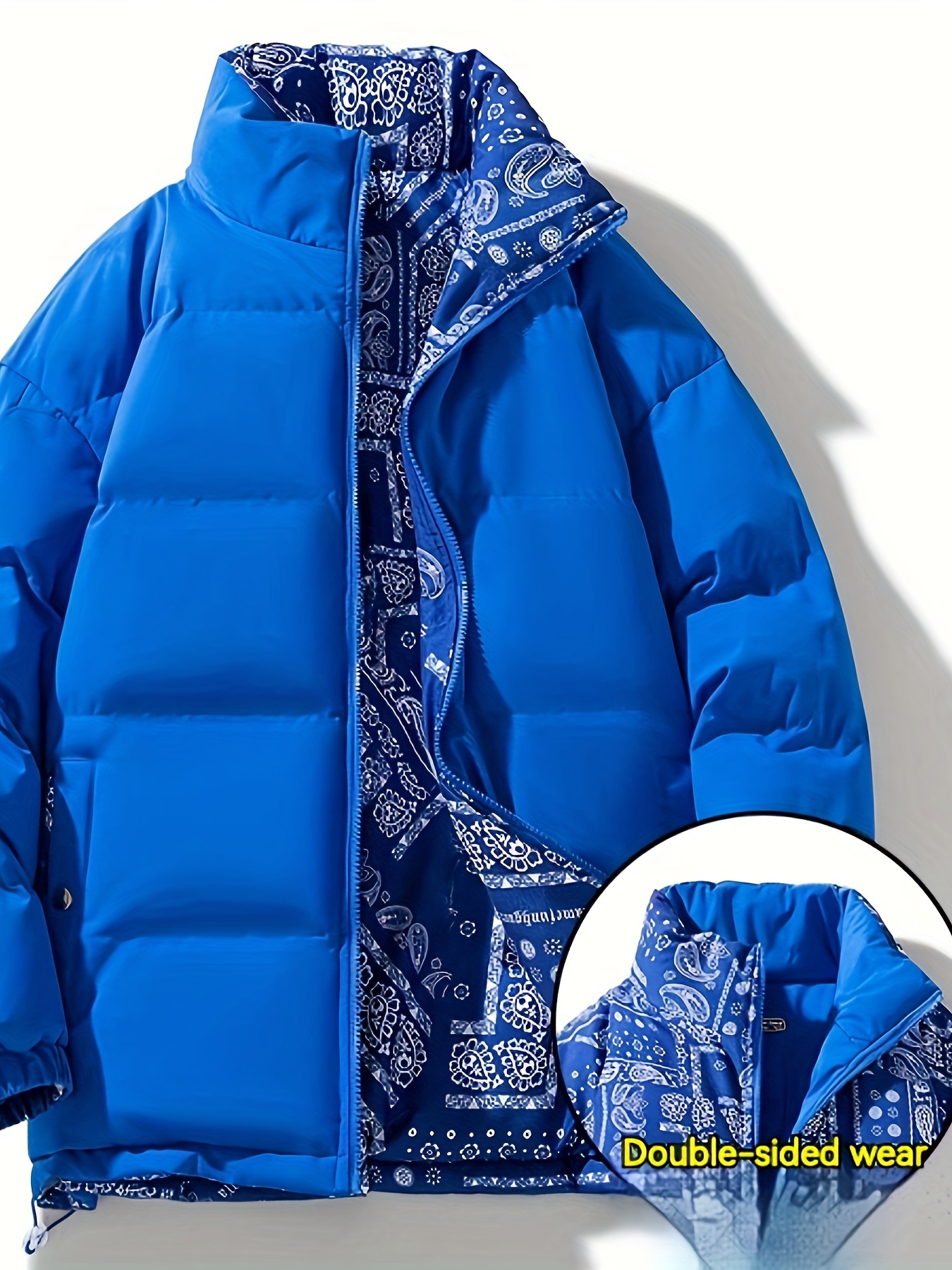 Men's Stylish Geometric Pattern Puffer Coat Pockets Casual - Temu