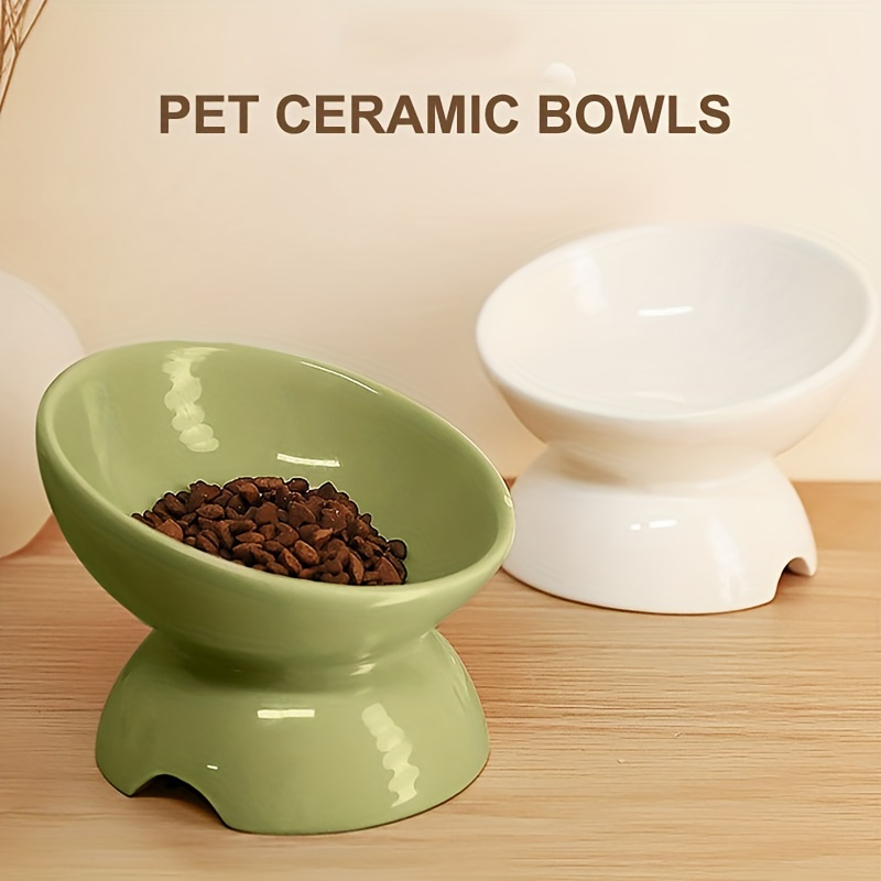 Ceramic Dog Bowls,snon Slip Dog Food And Water Bowls,tilted Pet Feeder Bowls  For Small Dogs White