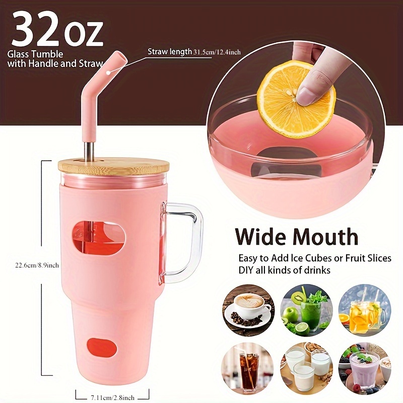 Large Capacity Glass Straw Cup, High Borosilicate Water Bottle