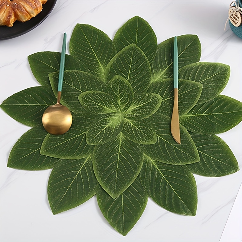 

1/6pcs, Table Pads, Simulation Green Leaf Placemats, Washable, Easy Clean, Wipeable, Non-slip, Heat Resistant, Dining Table Mats, Perfect For Holiday, Weddings, Parties, Festive Decorations