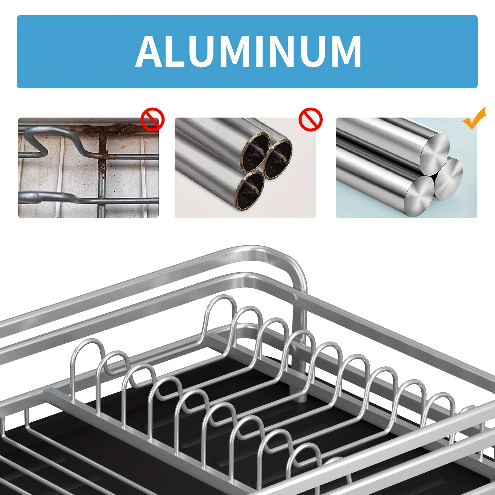 Aluminum Compact Rustproof Dish Drainer Dish Drying Rack with