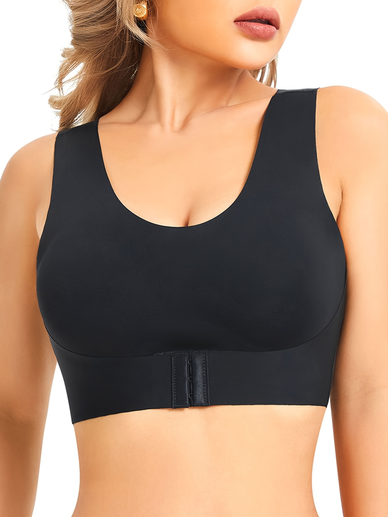 Women's Solid Open Buckle Front Thin Breathable Bra Elegant - Temu