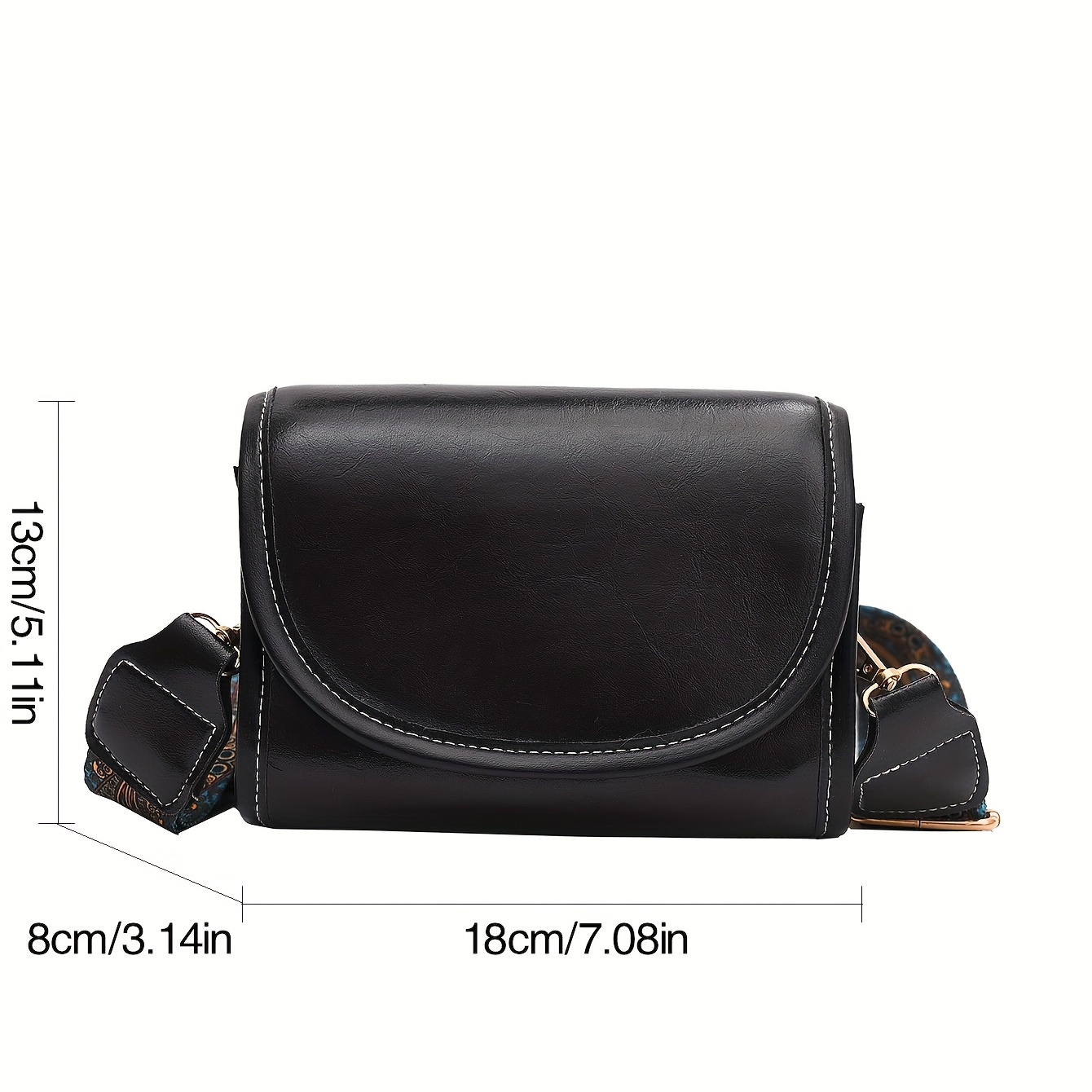 Women's Black Leather Flap Square Shoulder Bag Mini Crossbody Bag