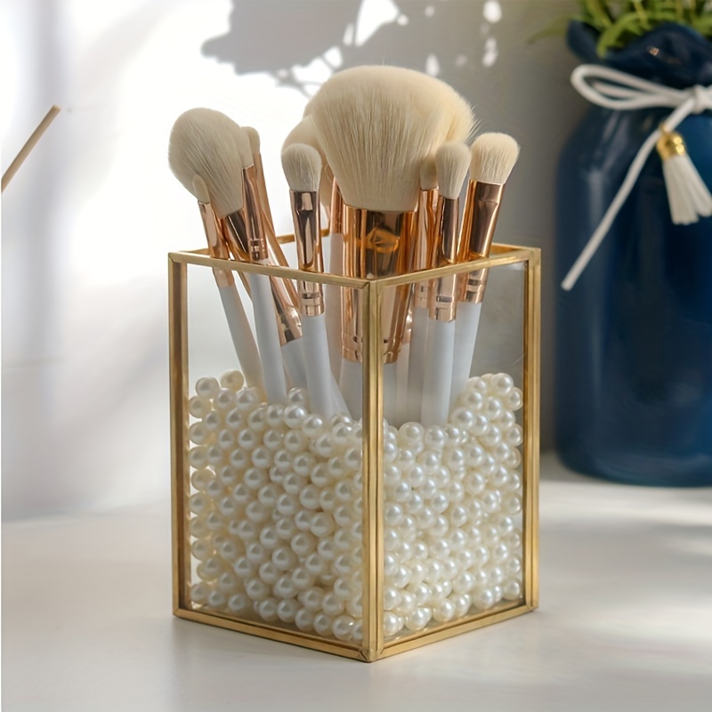  LUGUNU - Organizador para brochas de maquillaje, con cristales  dorados, personalizable, para peines dorados, caja de almacenamiento para  bolígrafos y lápices (maceta de cristal, plateada) : Belleza y Cuidado  Personal