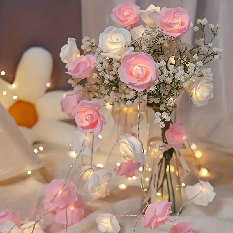TINYOUTH Rose dorée dans un verre avec lumière 2m Guirlande lumineuse 20  LED - Blanc chaud - Rose