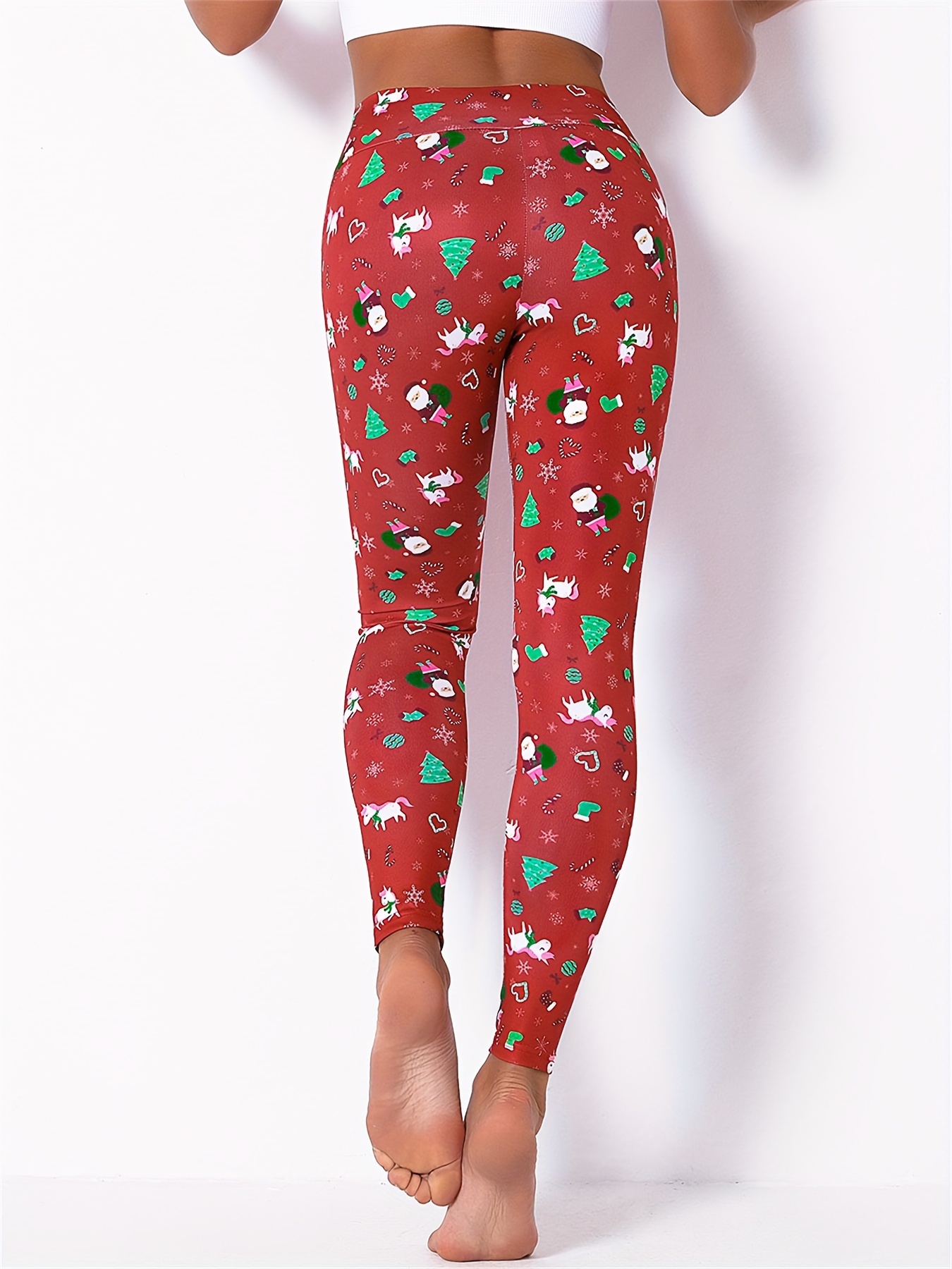 Christmas Tree Santa Claus Pattern Print Yoga Pants High - Temu Canada