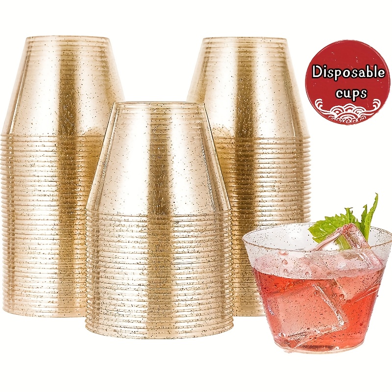 Rose Golden Plastic Cups Elegant Rose Gold Rimmed Clear - Temu