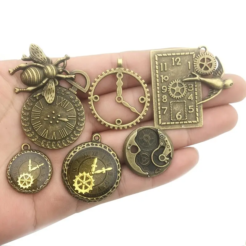 30pcs Antique Bronze Mix Skeleton Steampunk Clock Face Watch Gear Cog Wheel Pendant Charms Jewelry Making DIY Steampunk Gear Pendant Charms