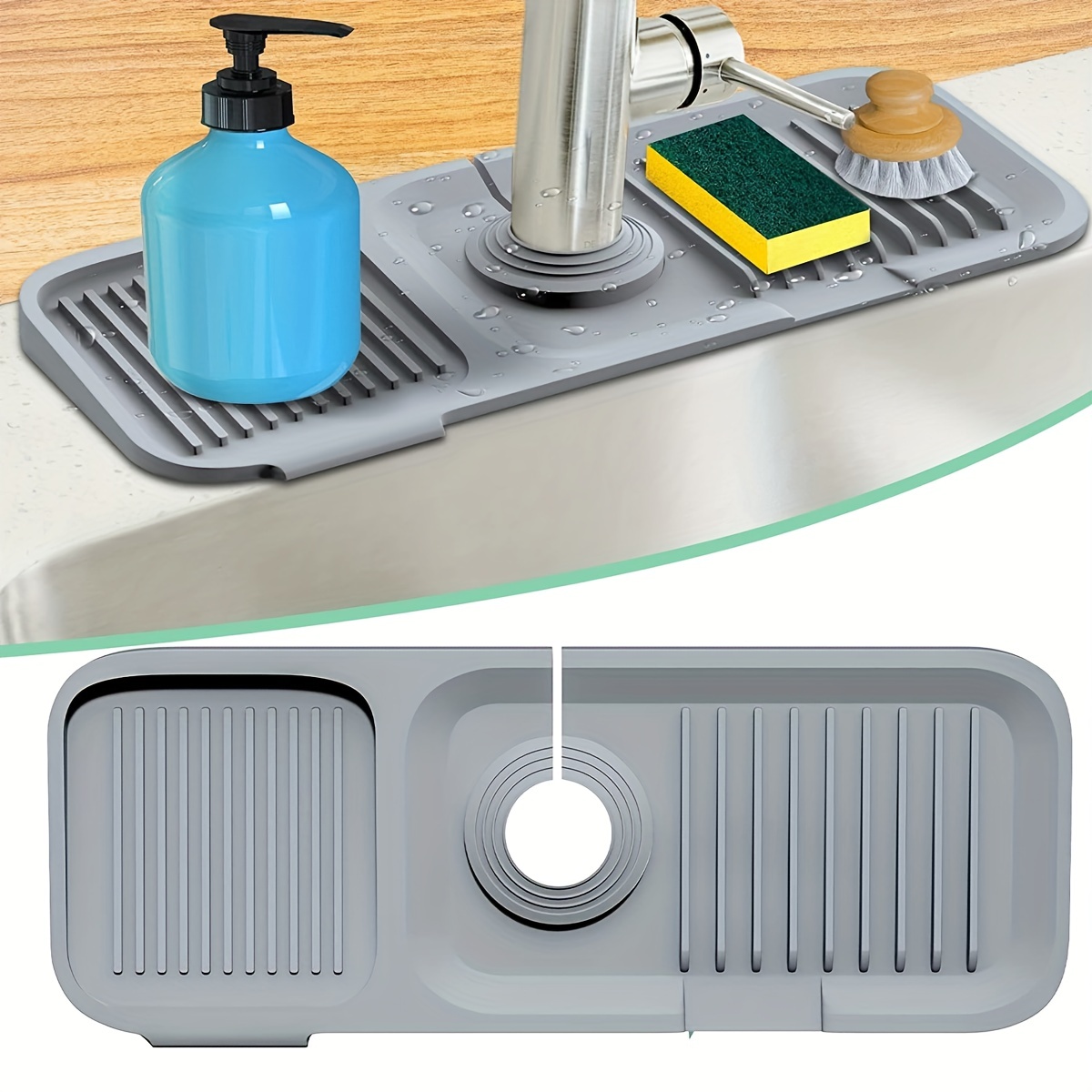 1pc Large Silicone Sponge Holder, Sink Organizer Caddy, Drain Storage Tray  For Dish Sponge, Soap Dispenser, Scrubber