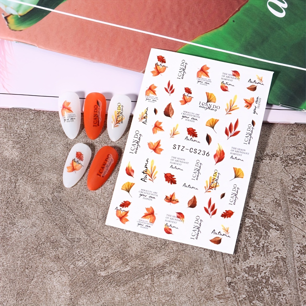 Waterproof Maple Leaf Flower Nail Art Stickers 3D Self Adhesive Decals