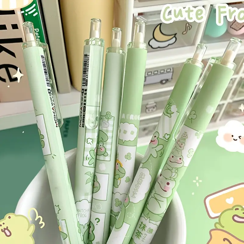 0.5 Press Type Cute Matcha Frog Gel Pen Student Stationery - Temu