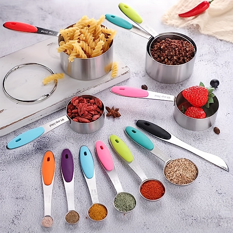 12Pcs Measuring Cups Spoons Set Stainless Steel Kitchen Cooking Measurement  Tool