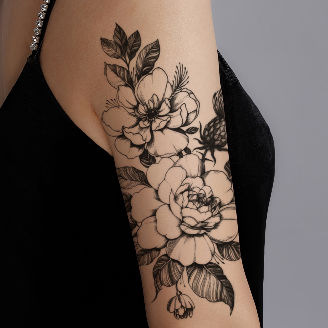 Large Realistic Flower Temporary Tattoos for Women Adults Girls Black Rose  Floral Tattoo Sexy Body Tattoo Stickers Realistic Waterproof Fake Tattoo  Arm Chest Leg Back Temp Tattoo Paper (8 Sheets)