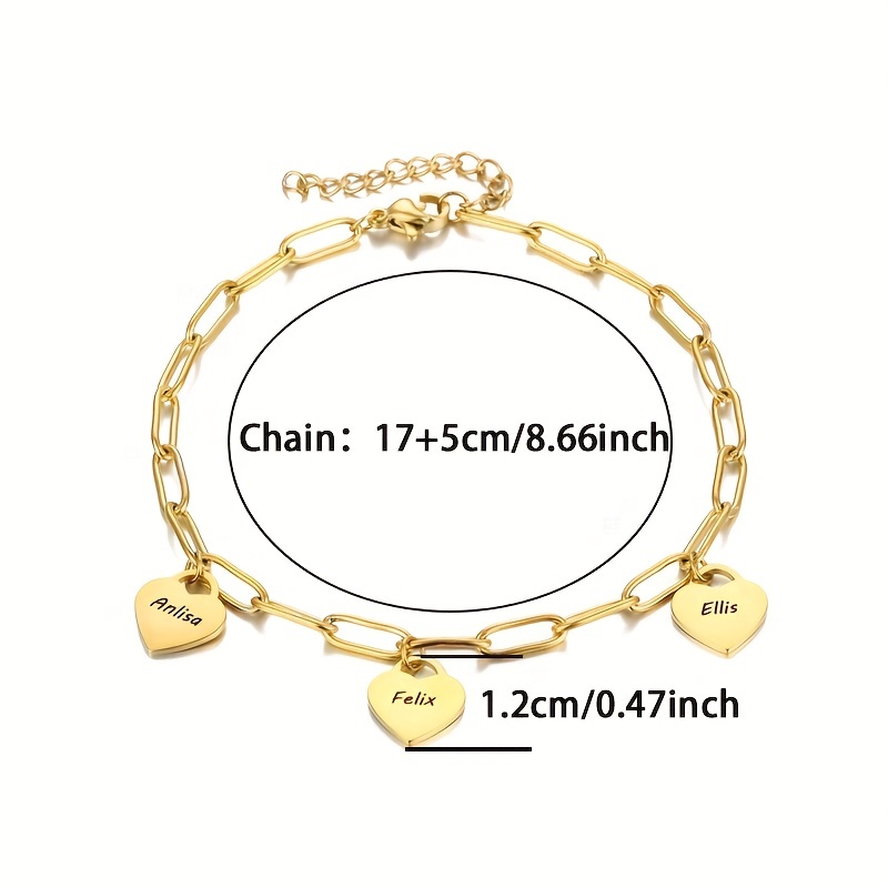 Personalized Engraved Name Custom Bracelet, Golden Charm Gift