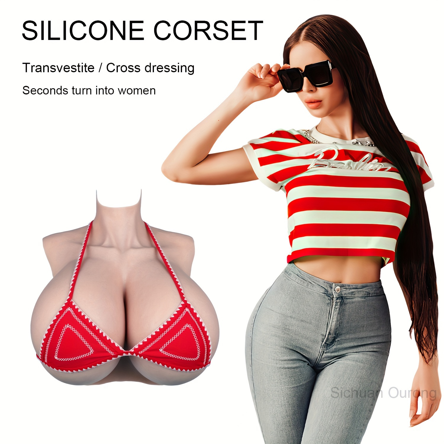 Realistic Silicone Breasts F Cup with Strong Abs For Transgender Drag Queen