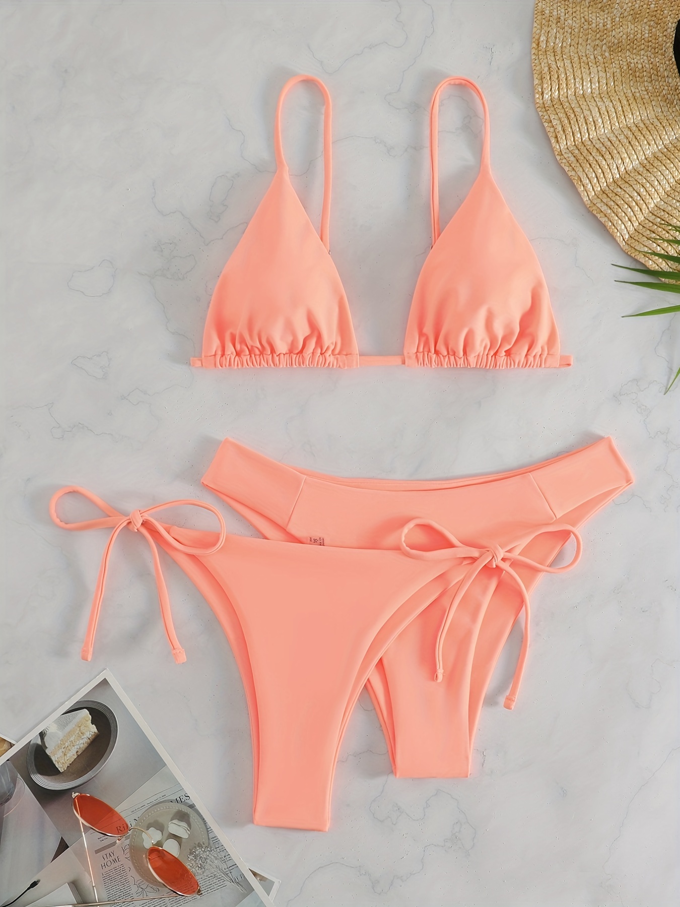 3-Pieces Two Style Bottom Triangle Bikini Sets, High Cut Solid Color Two  Piece Swimsuit, Women's Swimwear & Clothing