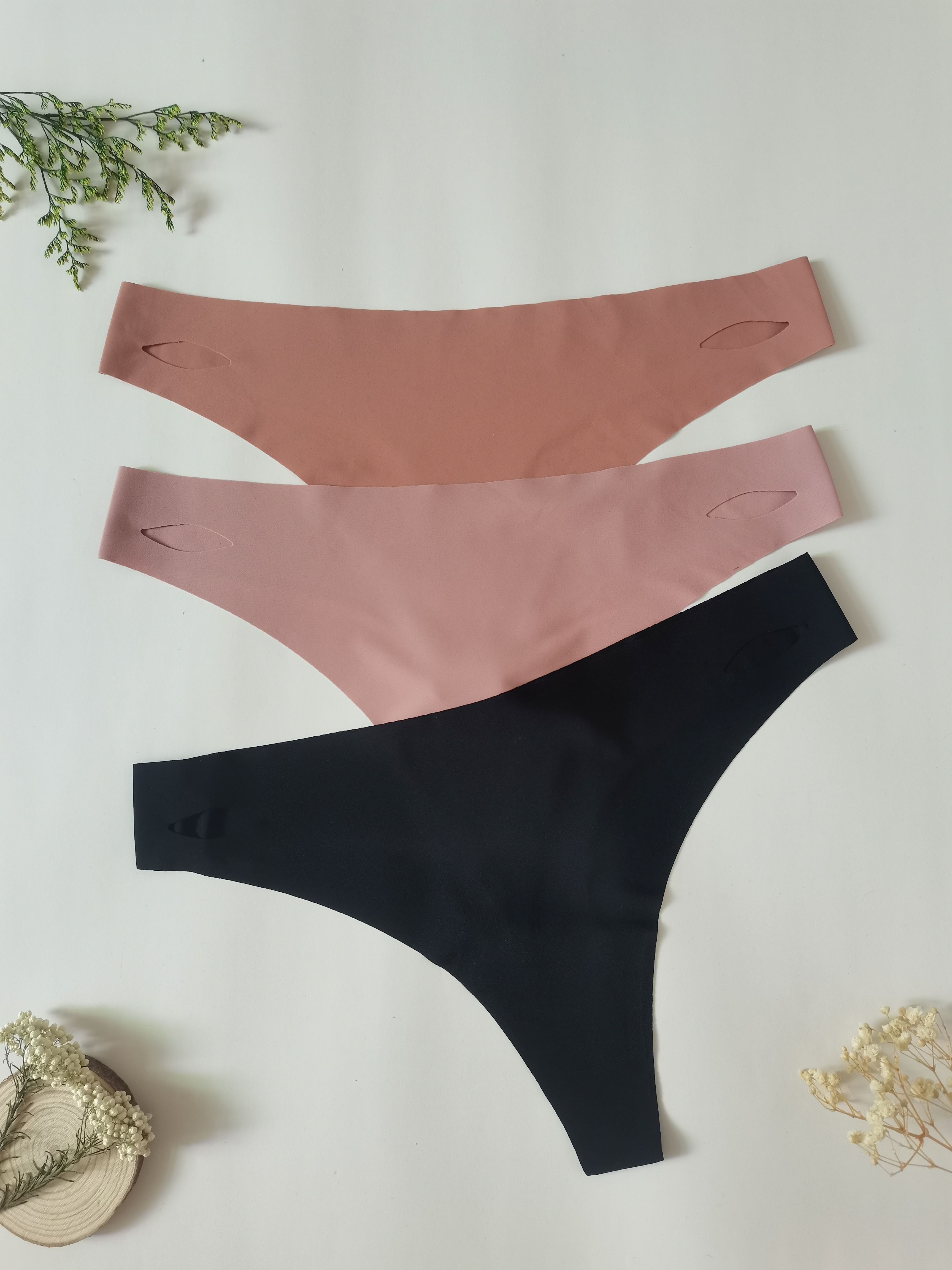 3pcs Seamless Cut Out Thongs, Breathable & Comfy Intimates Panties, Women's  Lingerie & Underwear
