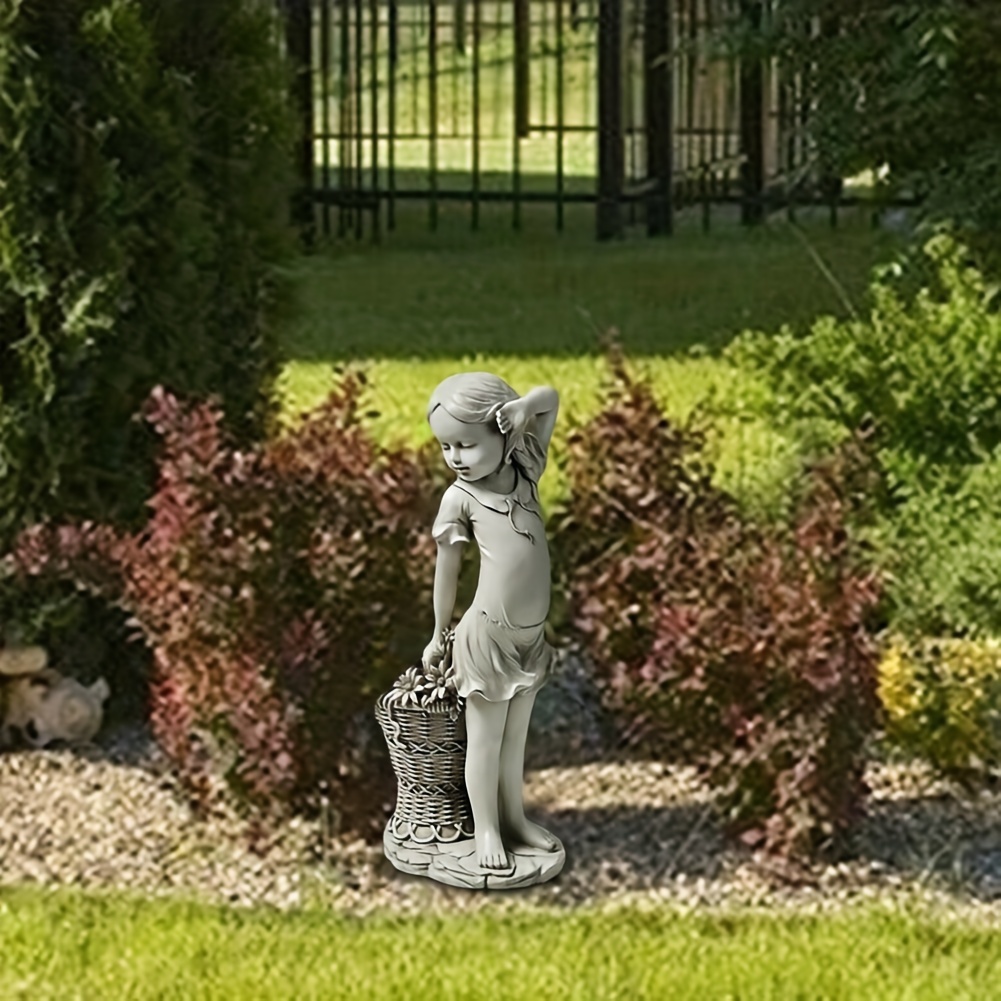 Resin Little Girl Garden Statue Flower Planter Sculpture Outdoor