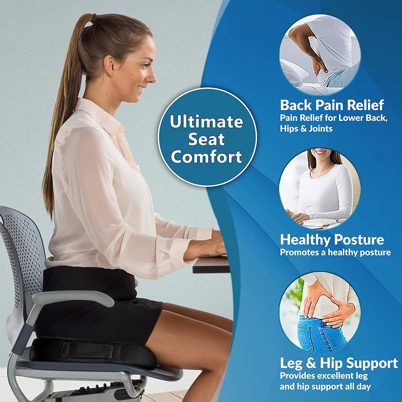  ComfiLife Premium Comfort Seat Cushion - Non-Slip Orthopedic  100% Memory Foam Coccyx Cushion for Tailbone Pain - Cushion for Office Chair  Car Seat - Back Pain & Sciatica Relief (Gray) : Office Products