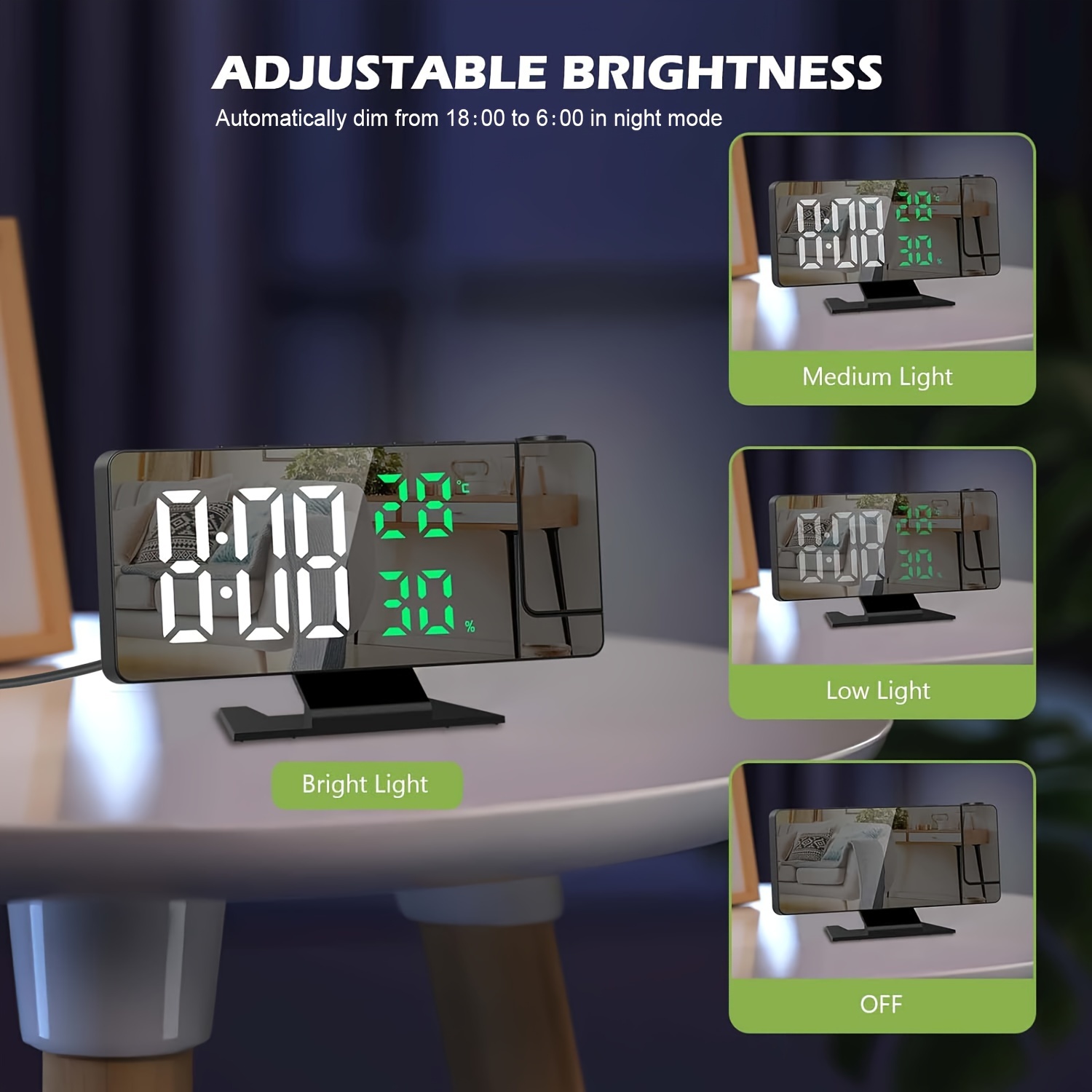 Digital Alarm Clock Bedside Desk Clock Snooze LED Clocks with Grey