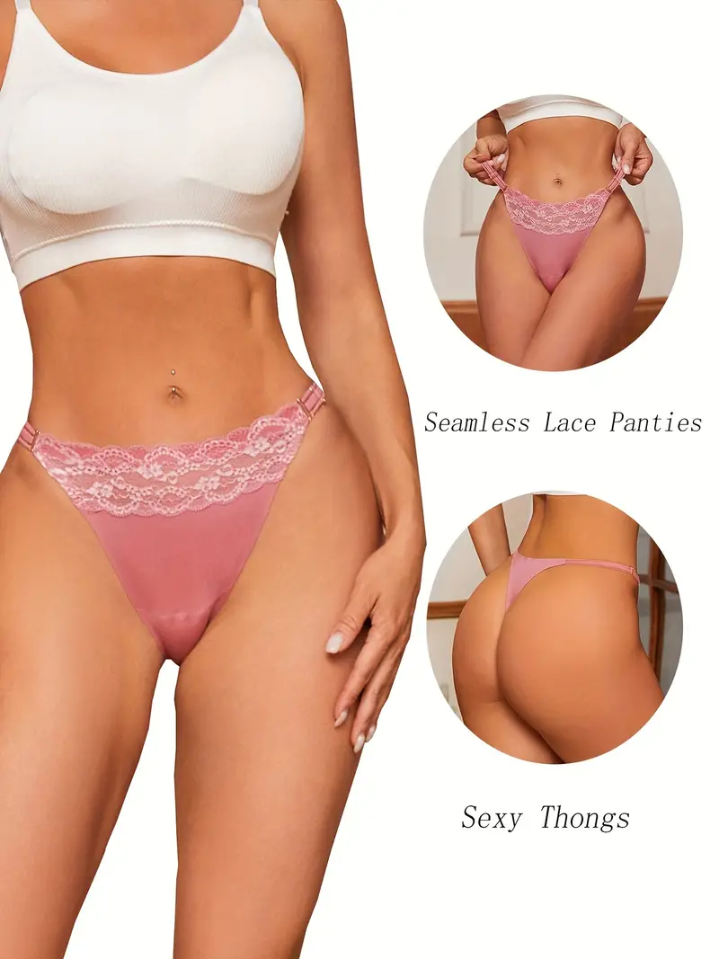 Contrast Lace Thongs Soft Comfy Stretchy Intimates Panties - Temu